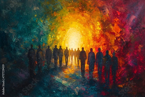 Colorful People Walking Through a Tunnel Generative AI © Mandeep