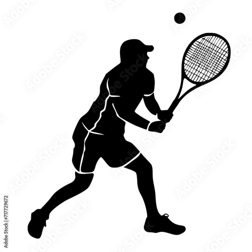 Tennis Player Black and White Silhouette Vector SVG Laser Cut Print Generative AI