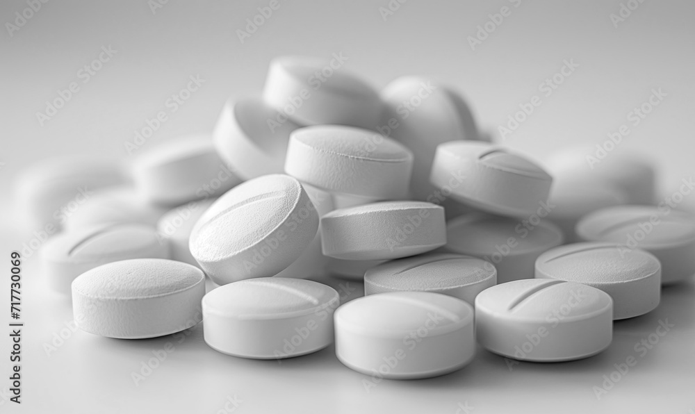 Scattered white pills on the table close-up. Scattered white pills on the table close-up.