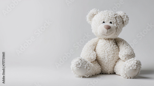 A white teddy bear on a white background © frimufilms