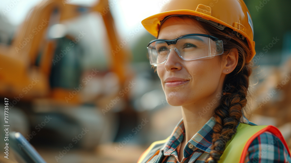 female builder at construction site watching female builder at construction site watching