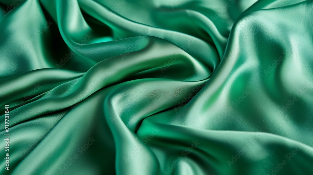 Generative AI : Texture, background, pattern. Texture of green silk fabric. Beautiful emerald green soft silk fabric. Generative AI : Texture, background, pattern. Texture of green silk fabric. Beautiful emerald green soft silk fabric.