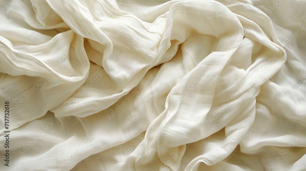Fototapeta premium Generative AI : Fabric backdrop White linen canvas crumpled natural cotton fabric