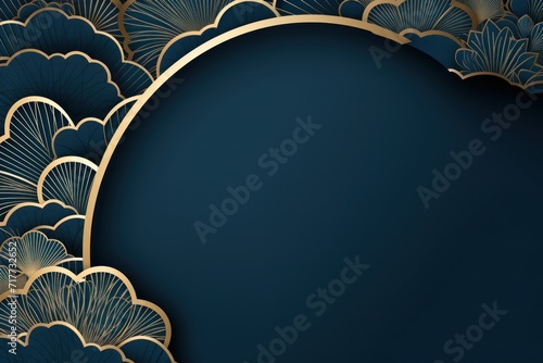 Elegant Blue Paper Cut Gold Rim Antique Poster Background