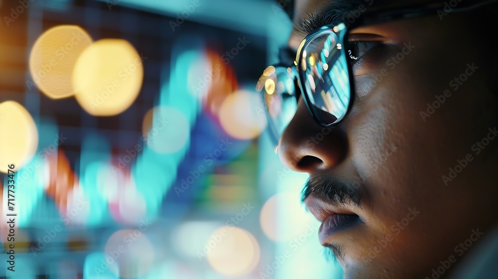 Generative AI : Young indian business man trader wearing glasses Generative AI : Young indian business man trader wearing glasses
