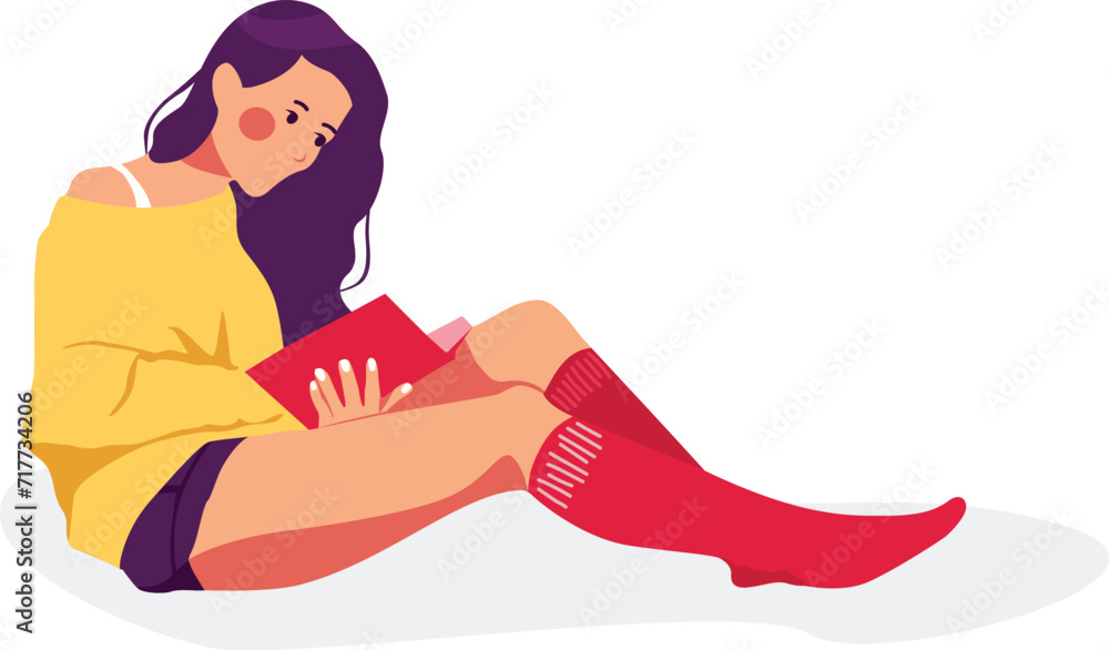 Fototapeta premium The woman reading a book Illustration