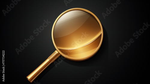 Golden Magnifying Glass on Black Background, Elegant Tool for Detailed Examination. Knowledge Retrieval Concept, Back to school.