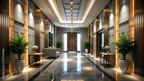 Modern hall interior sleek design. © Sk