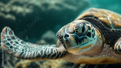 Generative AI : photo of Sea turtle in the Galapagos island