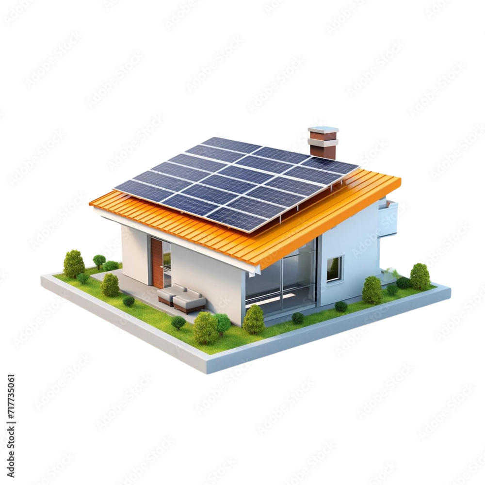 3D house with solar cells on the roof on a white background 3D house with solar cells on the roof on a white background