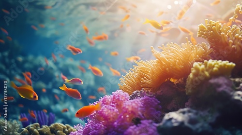 Generative AI : Wonderful and beautiful underwater world with corals and tropical fish.