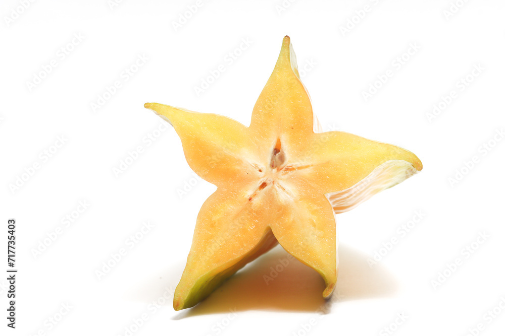 Half cut fresh organic star fruit delicious front view isolated on white background clipping path Half cut fresh organic star fruit delicious front view isolated on white background clipping path
