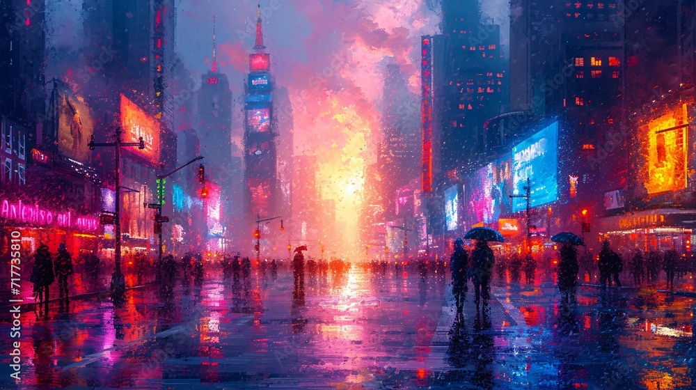 Neon Cityscape: A Vibrant Night in the Big Apple Generative AI