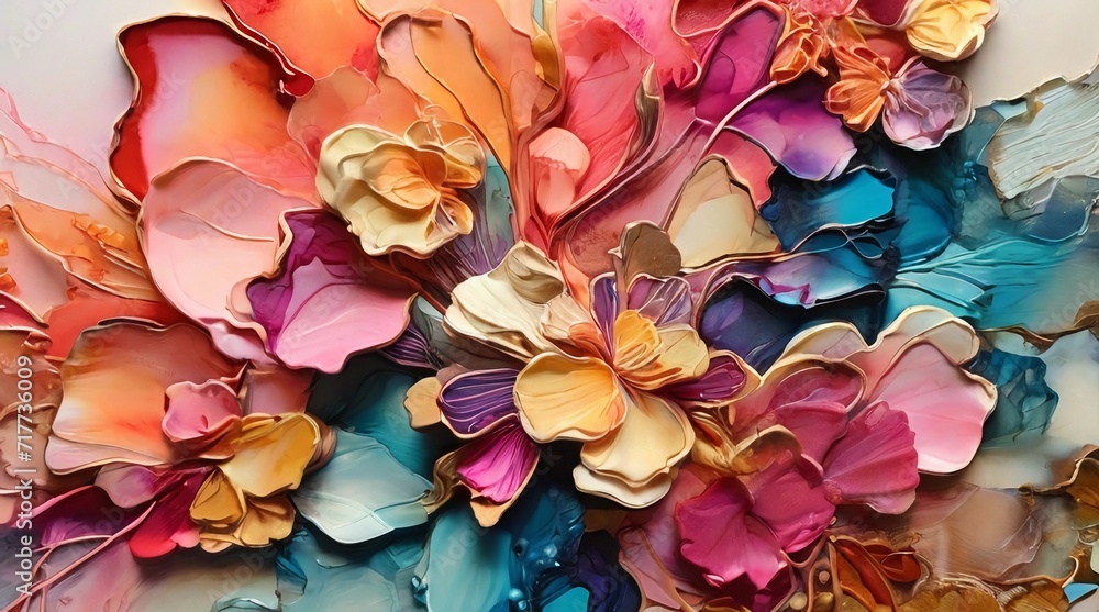 This captivating image presents an abstract artwork created using crushed alcohol ink