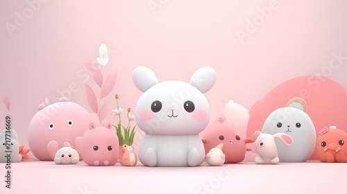 Plain background with 3D,rendered cute and soft shapes , Plain background, 3D,rendered, cute, soft shapes