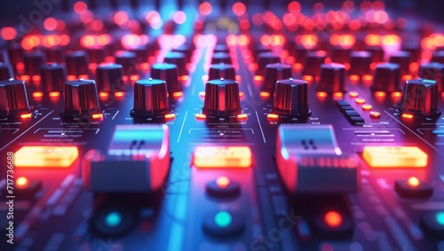close up of a audio mixing console
