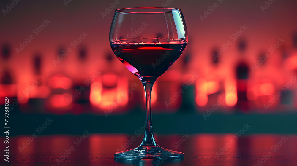 Elegant glass of red wine with a vibrant, blurred red background, ideal for dining and celebration themes.