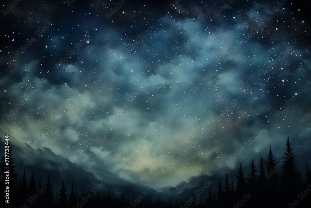 Obraz premium Night sky with stars and clouds. Hand drawn art. Generative ai