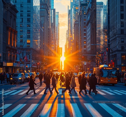 Sunset in the City: A Glimpse of Life in the Big Apple Generative AI photo
