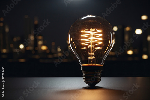 Light bulb. The city is darkened, the electricity is off. Global energy crisis in the world. Power outage. Save energy.