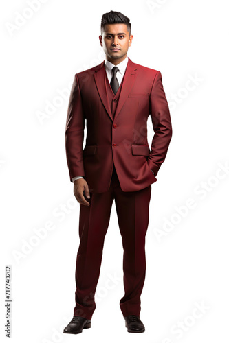 Full length view of Indian Men in Bandhgala Jacket: A high-collared, buttoned-up jacket, often worn with formal attire Isolated on transparent background. photo