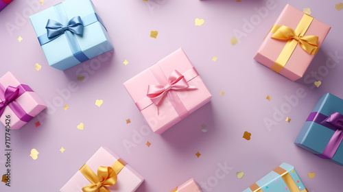 Gift background. Copy space with Christmas gifts  holiday or birthday