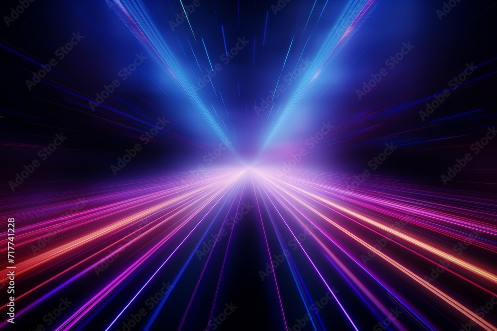 Neon light rays and glowing lines abstract background