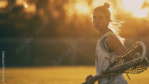 Female lacrosse player on the field photo