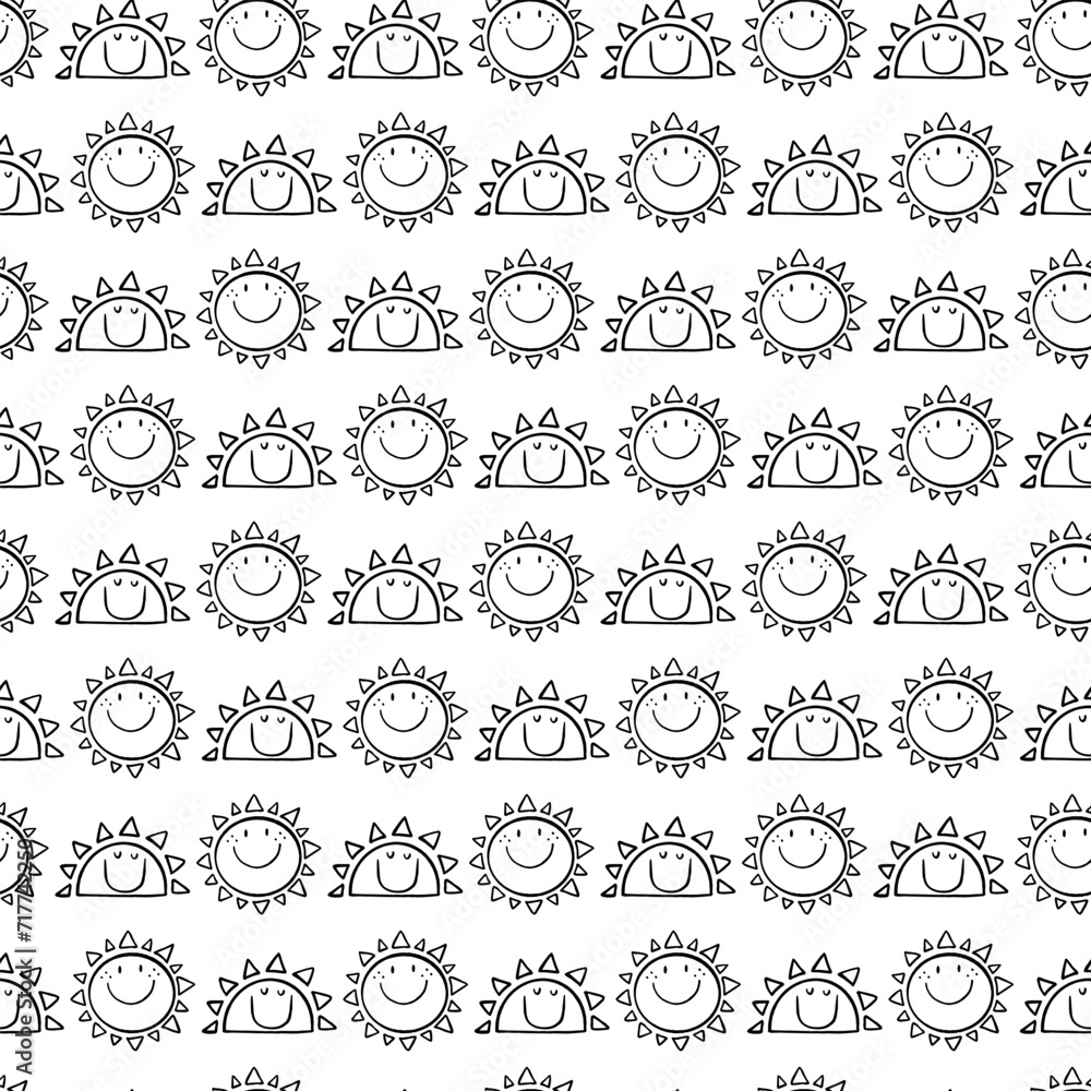 Seamless pattern with hand drawn suns. Abstract background for summer designs.