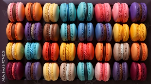 Colorful Assortment of French Macarons on Display