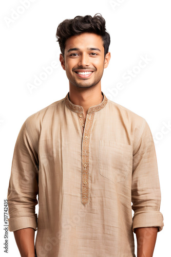 Full length view of Indian Men in Kurta Pajama: A simple and comfortable combination of a tunic-like top Isolated on transparent background. photo