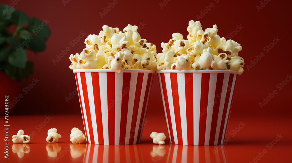 popcorn in two hollow boxes on a red background