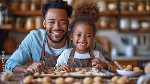 Smiling Father and Daughter Baking Together Generative AI