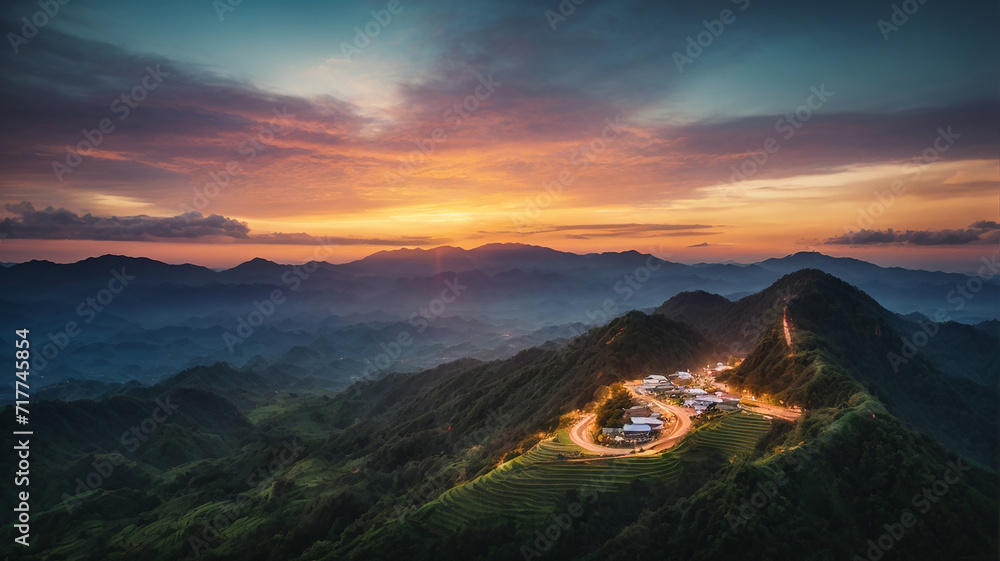 China Aerial view at sunset. China Aerial view at sunset.