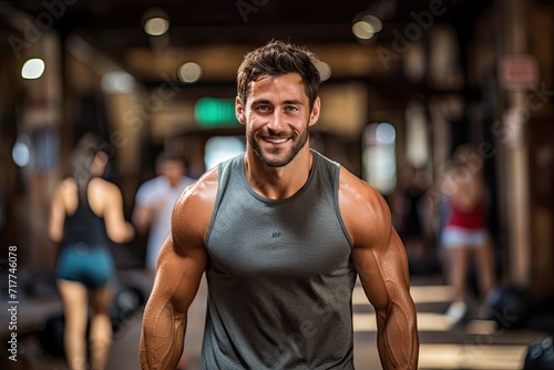 A man Intensive workout in a CrossFit studio. Generative AI © tjut