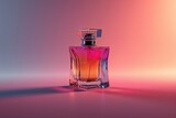 Perfume bottle on colorful background with reflection. Perfumery product