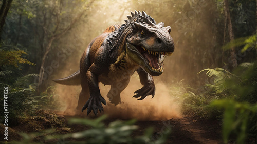 Furious trex or Dynasor running in action on the jungle © ParthoArt