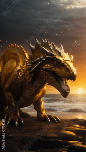 Gold aesthetic with dinosaurs. © ParthoArt