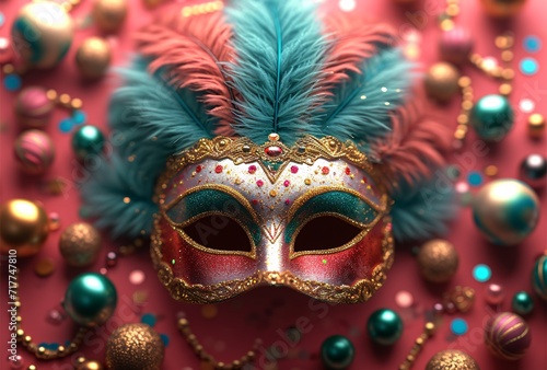 Mardi Gras Mask: A Colorful and Festive Face Mask for the Carnival Season Generative AI © Mandeep