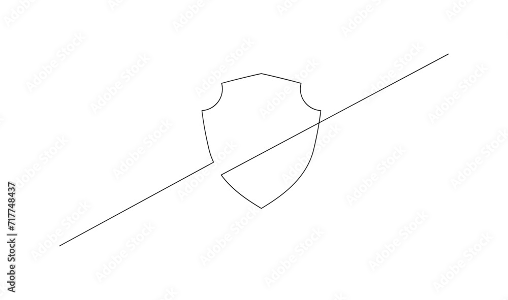 Fototapeta premium Shield continuous line art. Guard drawing sign. Protect linear symbol template
