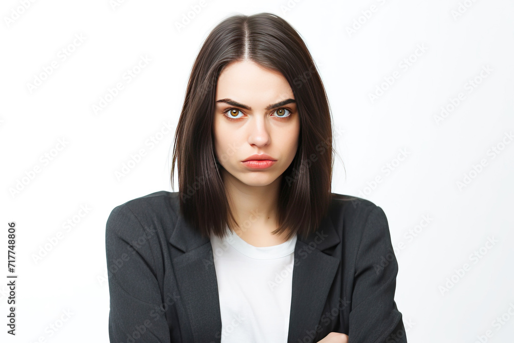 Close-up of a young woman angry, screaming in a scandal, white background isolate. Close-up of a young woman angry, screaming in a scandal, white background isolate.