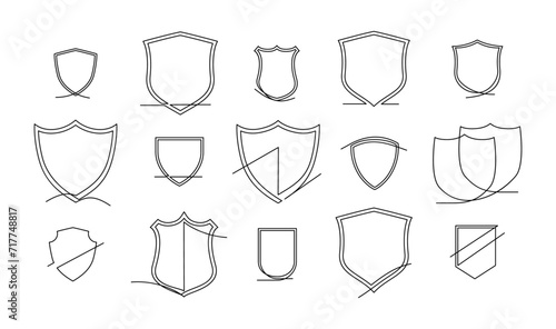 Shield continuous line art. Guard drawing sign. Protect linear symbol template