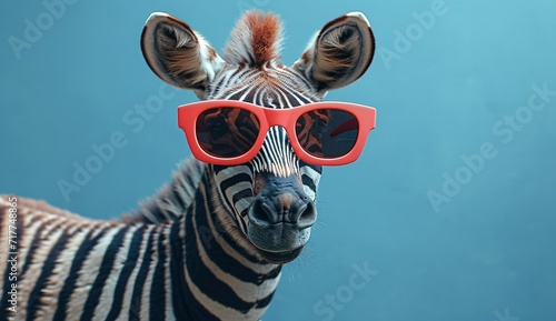Zebra in Red Sunglasses: A Cool and Trendy Look for the Summer Months Generative AI photo
