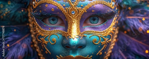 Golden Mardi Gras Mask Generative AI photo