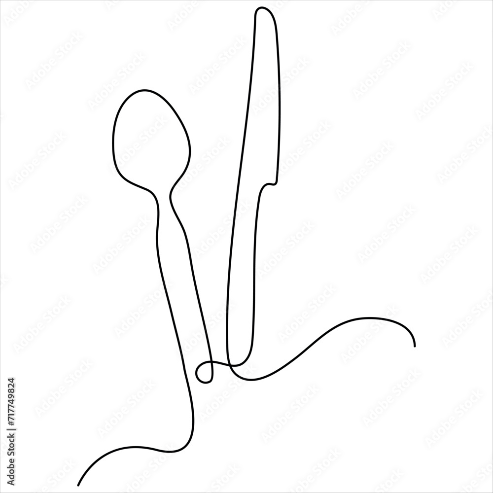 Obraz premium Continuous one line drawing of spoon line art drawing vector illustration