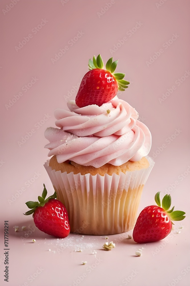 strawberry cupcake, soft palette, magical realism, whimsical, dreamy strawberry cupcake, soft palette, magical realism, whimsical, dreamy