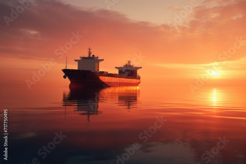 Cargo ship sailing through a calm sea at sunset © Michael Böhm