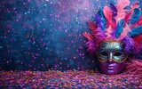 Purple Mardi Gras Mask with Pink and Purple Glitter Generative AI