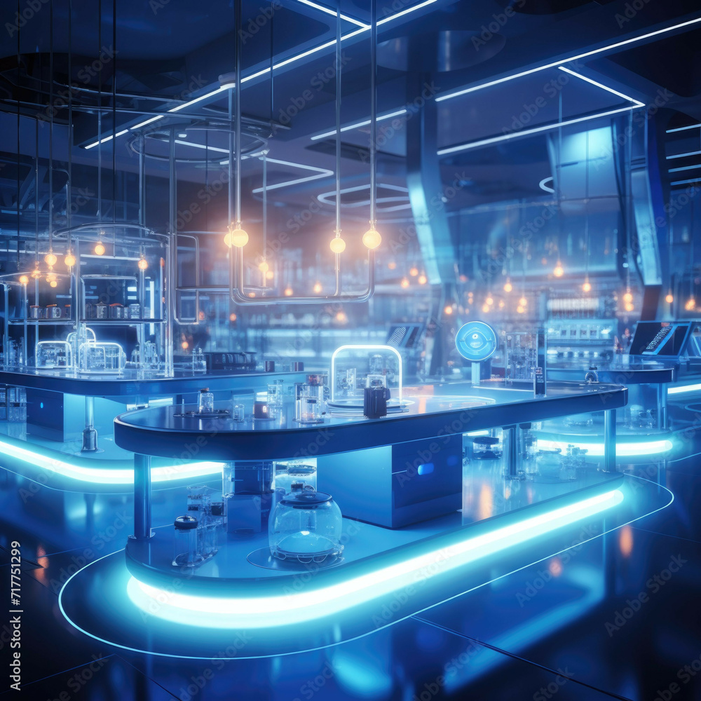 AI-generated futuristic laboratory with glowing equipment and advanced ...