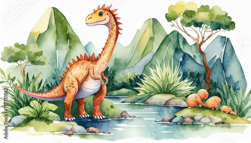 Children's drawing of dinosaurs in a natural park © Animaflora PicsStock